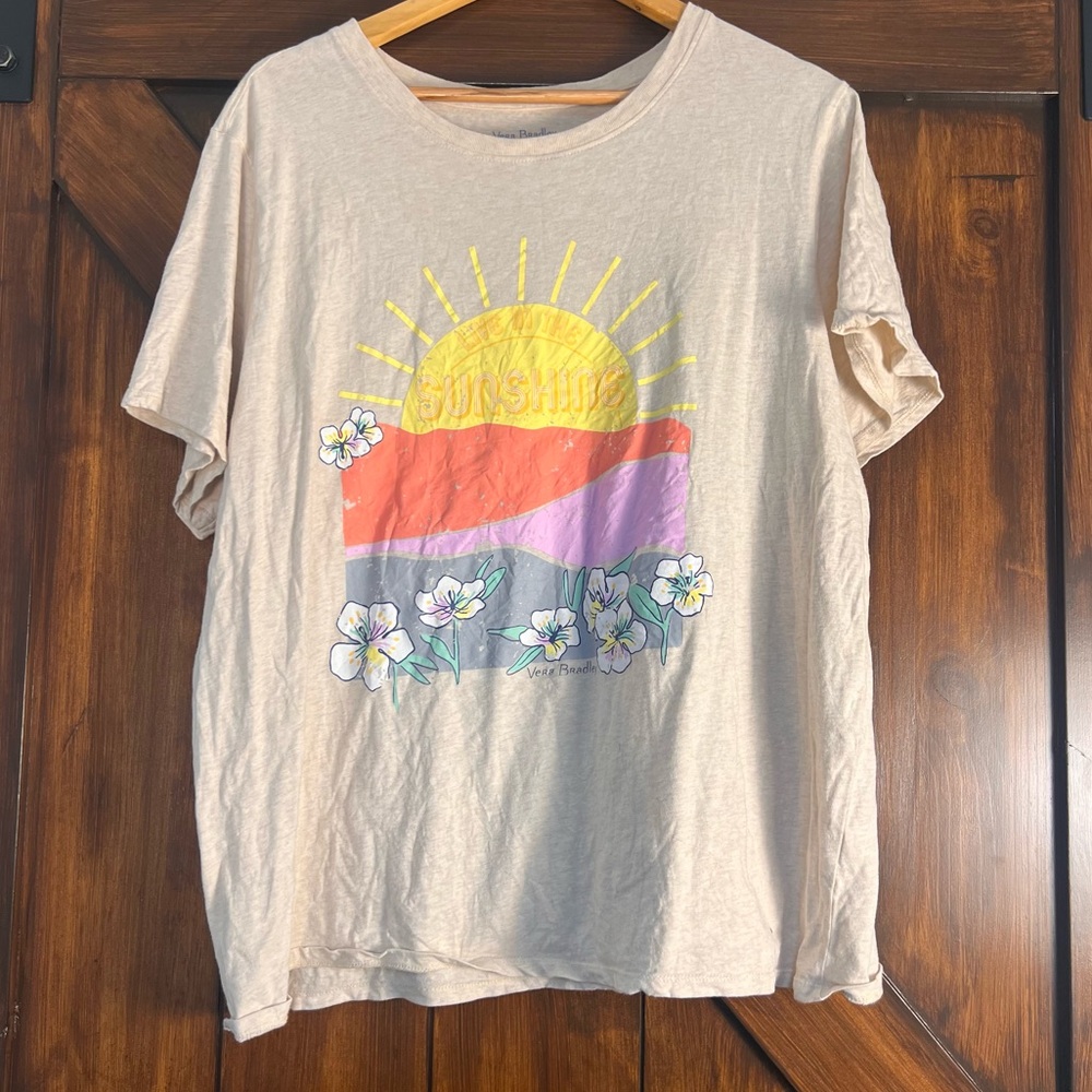 Vera Bradley 100% Cotton Women's 2XL Sunshine Graphic Beige T-Shirt